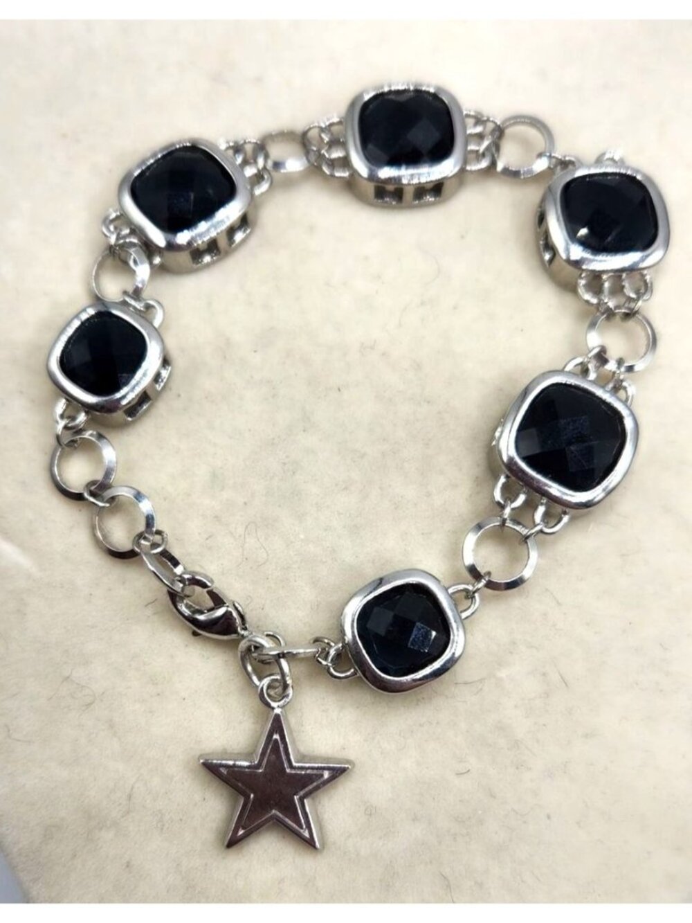 NFL Bracelet Faceted Dark Blue/Black Stones With Star Charm - Dallas Cowboys
